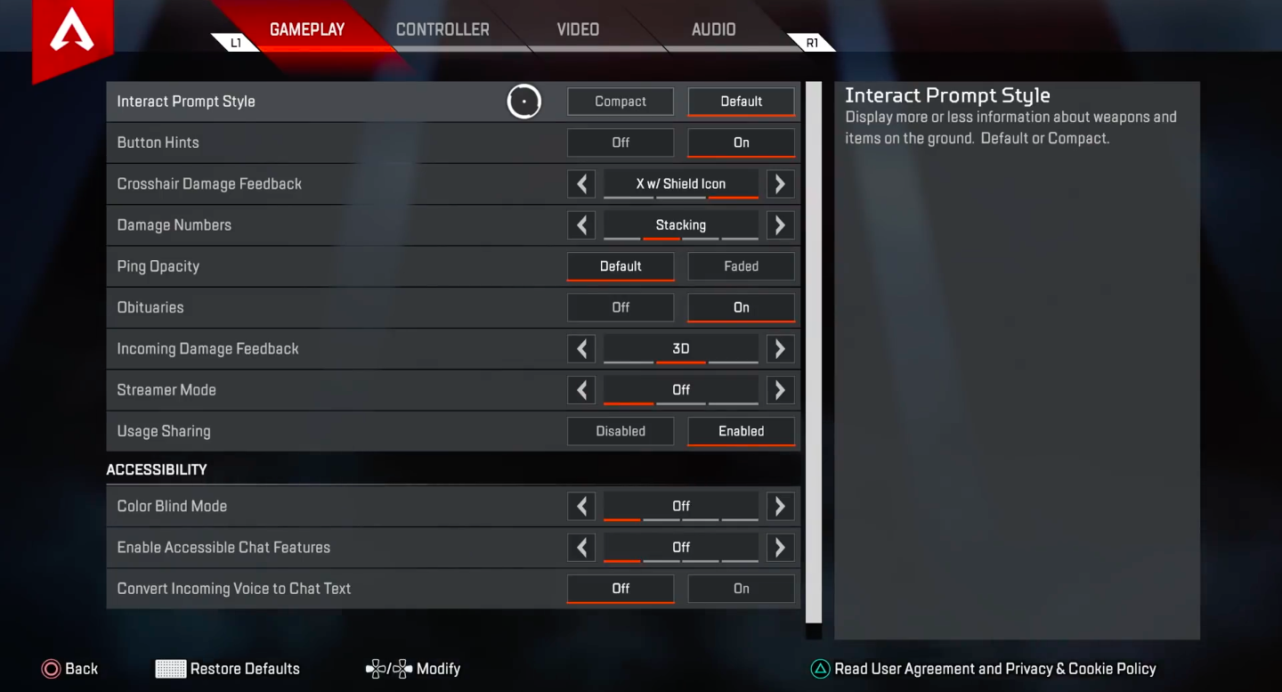 Console Apex Legends Settings