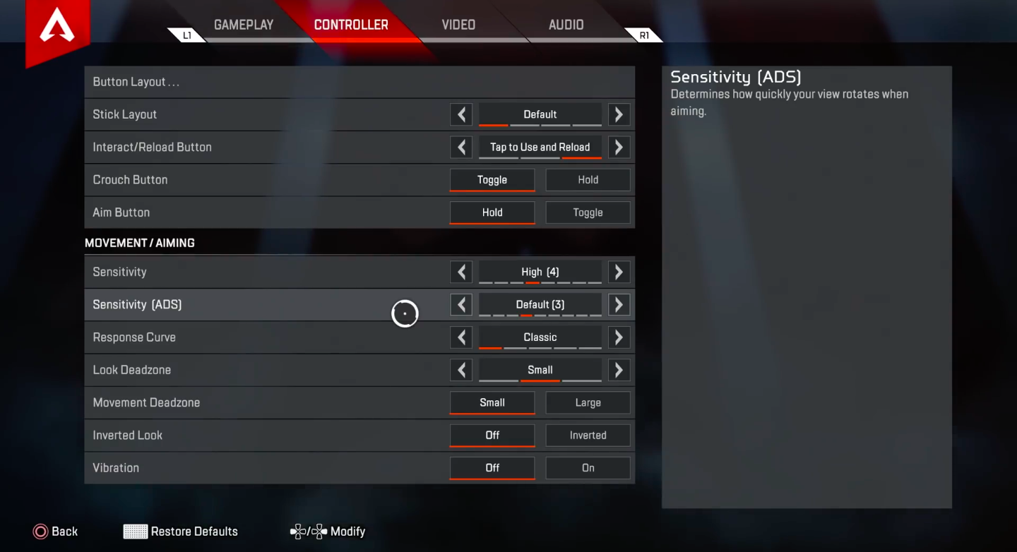 Console Apex Legends Settings