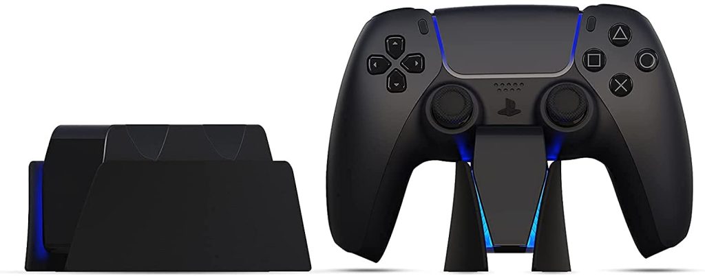 Black Charging Station with Blue Light Bar for PS5 Midnight Black Controllers, Playstation 5 Black Controller Charger